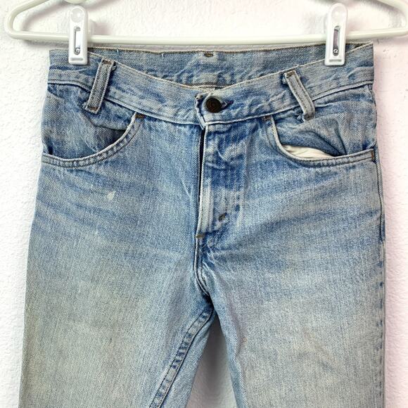 Vintage 70s Levis Flare Bell Bottom Blue Fringe Jeans Orange Tab Size 26 x 34 - Picture 2 of 12